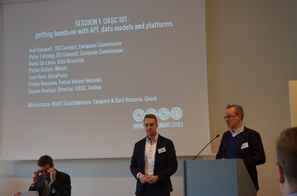 Matti Saastamoinen (Tampere) and Bart Rosseau (Ghent) presenting the speakers of Session 1: OASC 101.